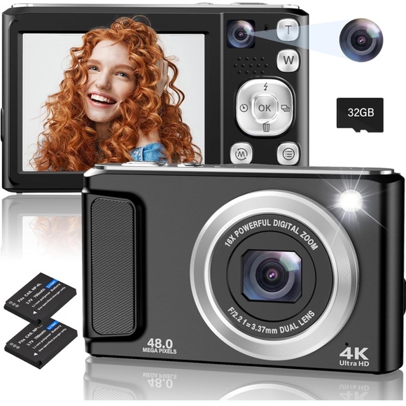 Other - 4K Digital Camera, 48MP Autofocus 16X Zoom W 32GB SD Card,Anti-Shake,2 Batteries